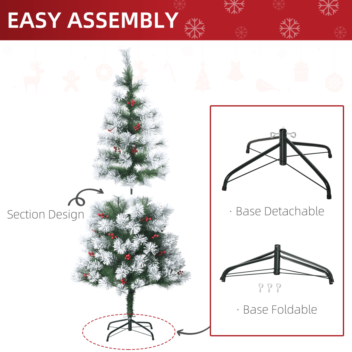 5ft Indoor Christmas Tree Artificial Berry Xmas Deco Metal Stand and 184 Tips - plants - express.com