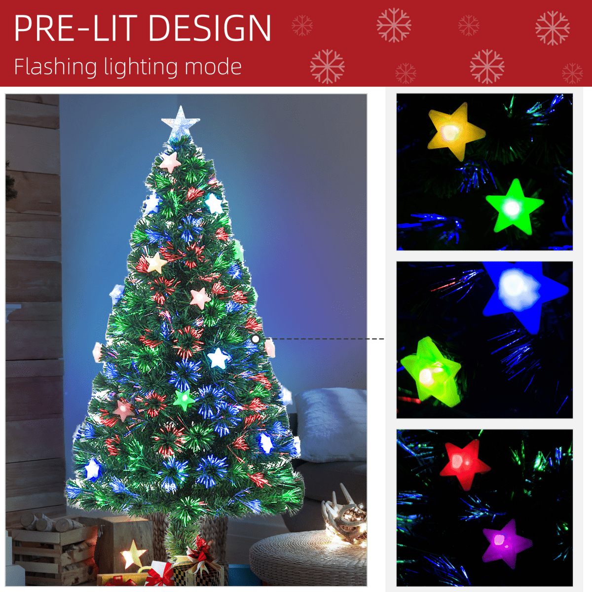 5FT Prelit Artificial Christmas Tree Fibre Optic Star LED Light Xmas Deco Green - plants - express.com