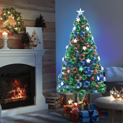 5FT Prelit Artificial Christmas Tree Fibre Optic Star LED Light Xmas Deco Green - plants - express.com