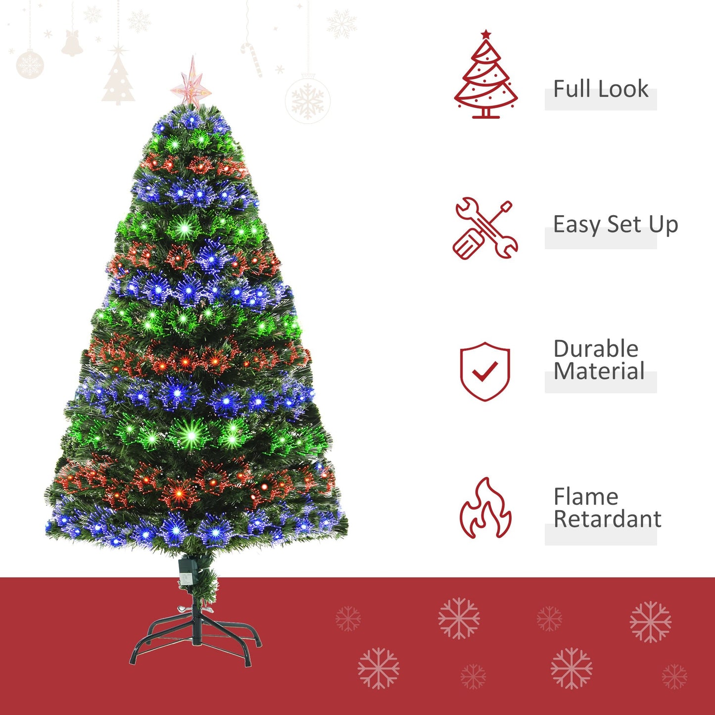 5ft Prelit Artificial Christmas Tree with Multi - Coloured Fiber LED Light Green - plants - express.com