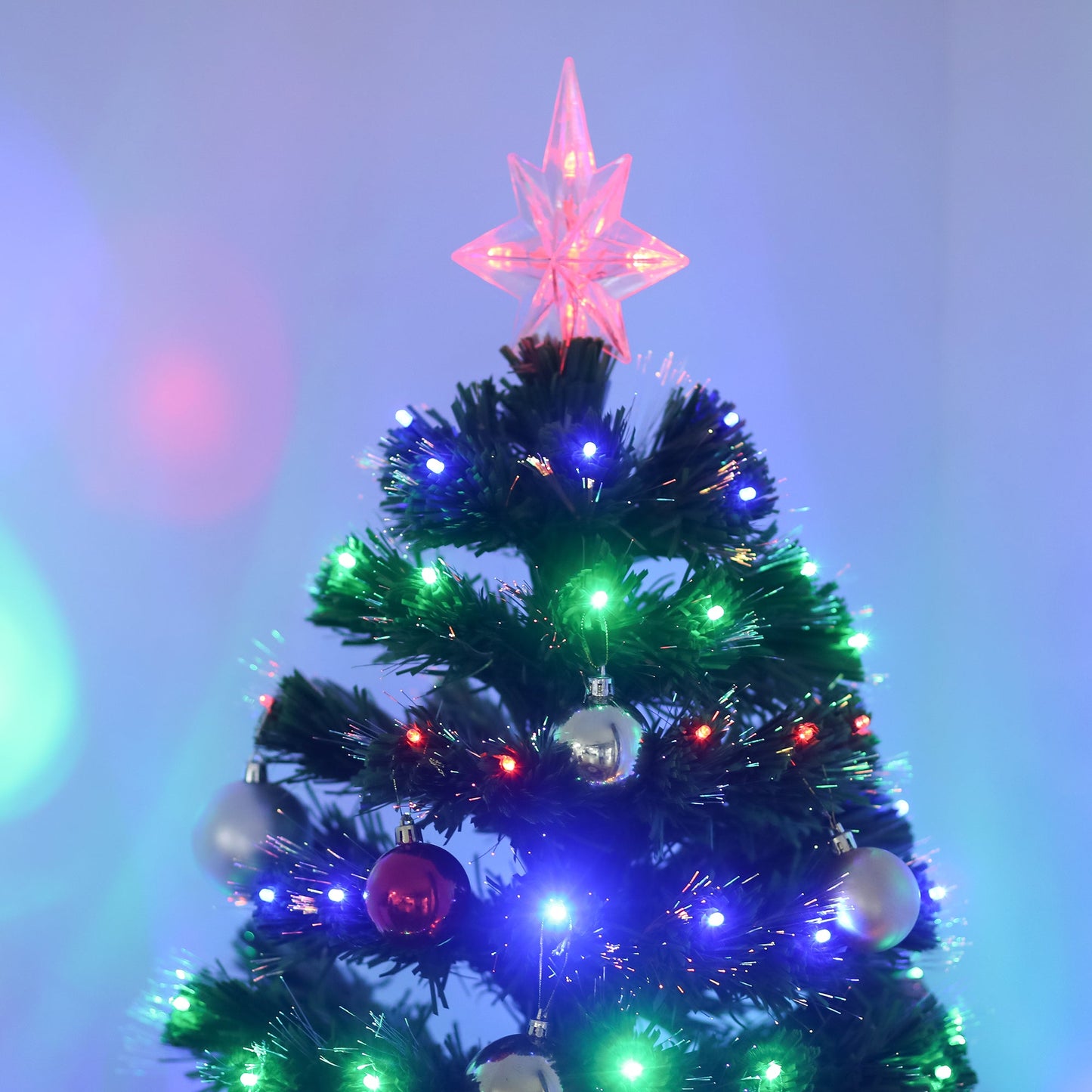 5ft Prelit Artificial Christmas Tree with Multi - Coloured Fiber LED Light Green - plants - express.com