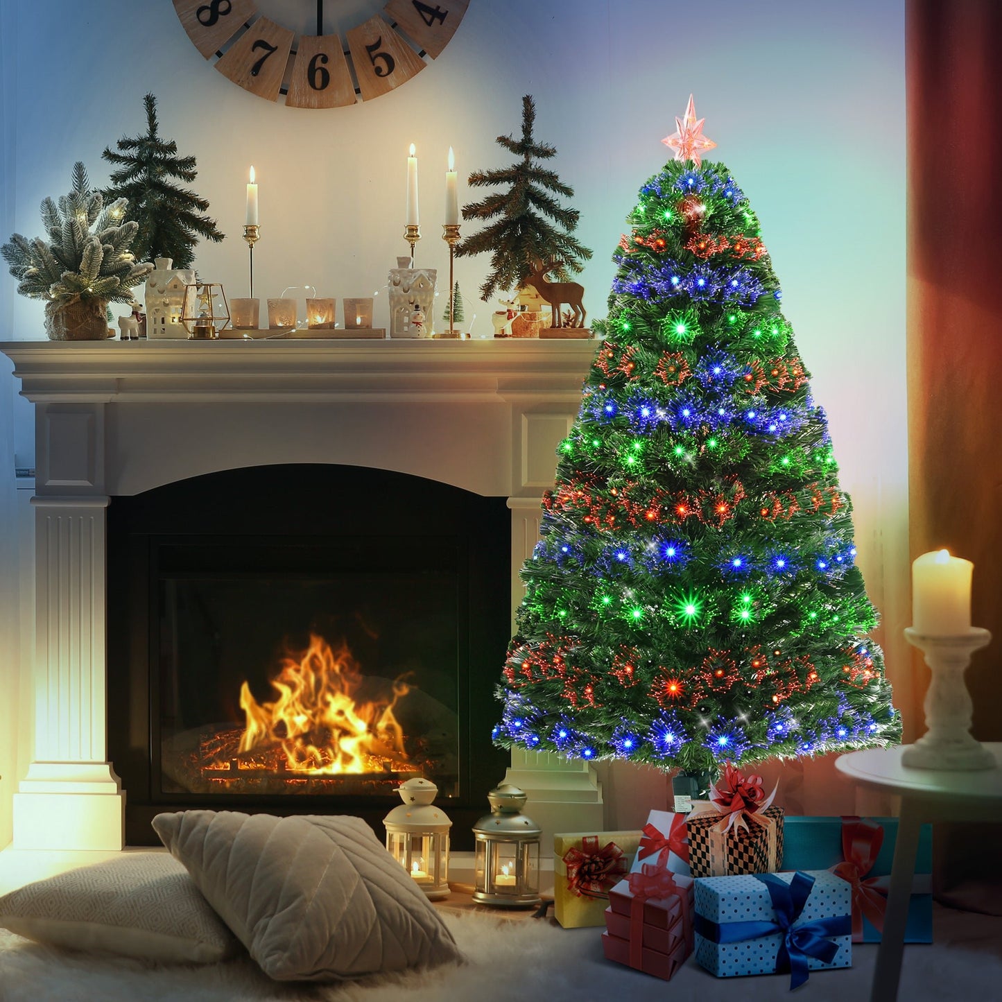 5ft Prelit Artificial Christmas Tree with Multi - Coloured Fiber LED Light Green - plants - express.com