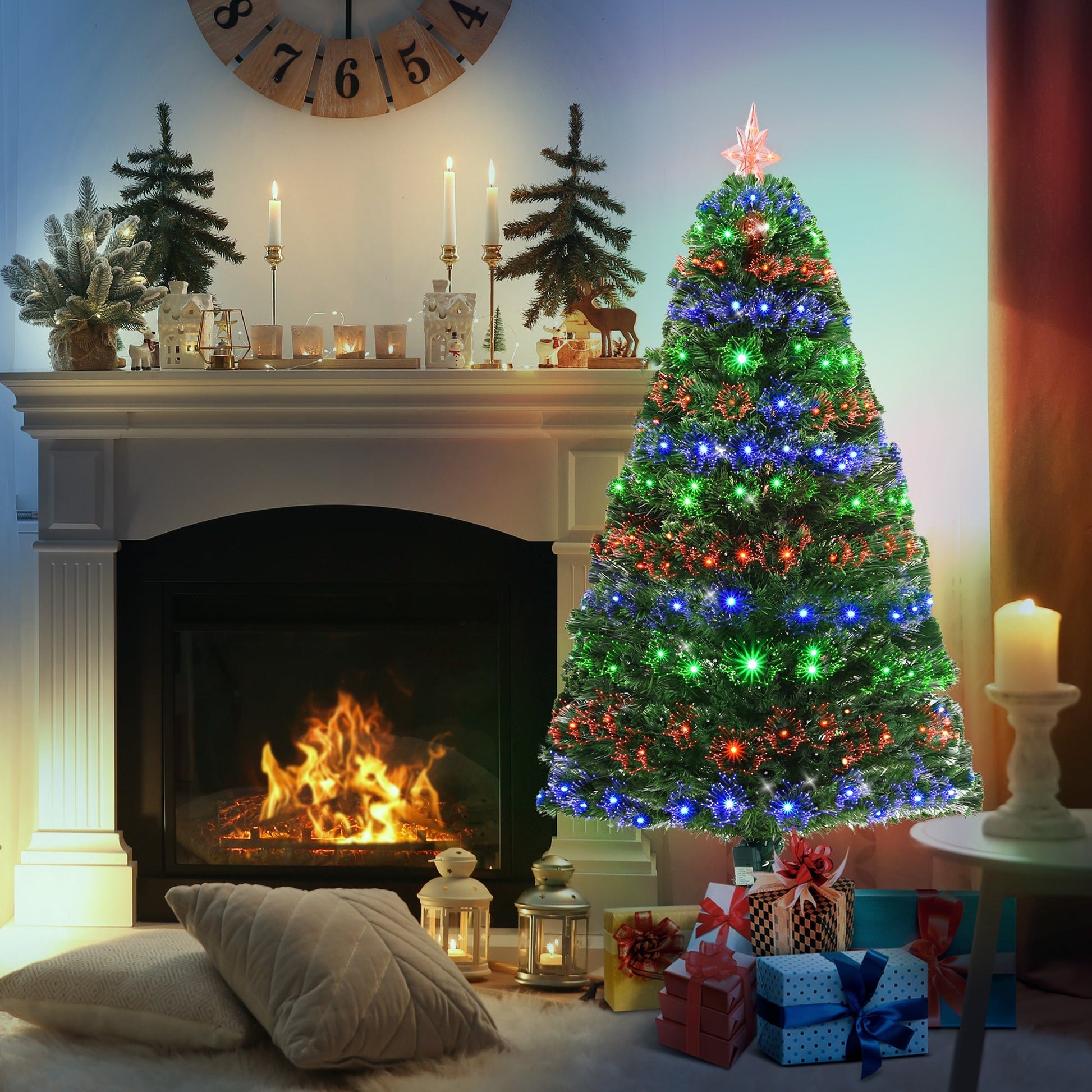 5ft Prelit Artificial Christmas Tree with Multi - Coloured Fiber LED Light Green - plants - express.com