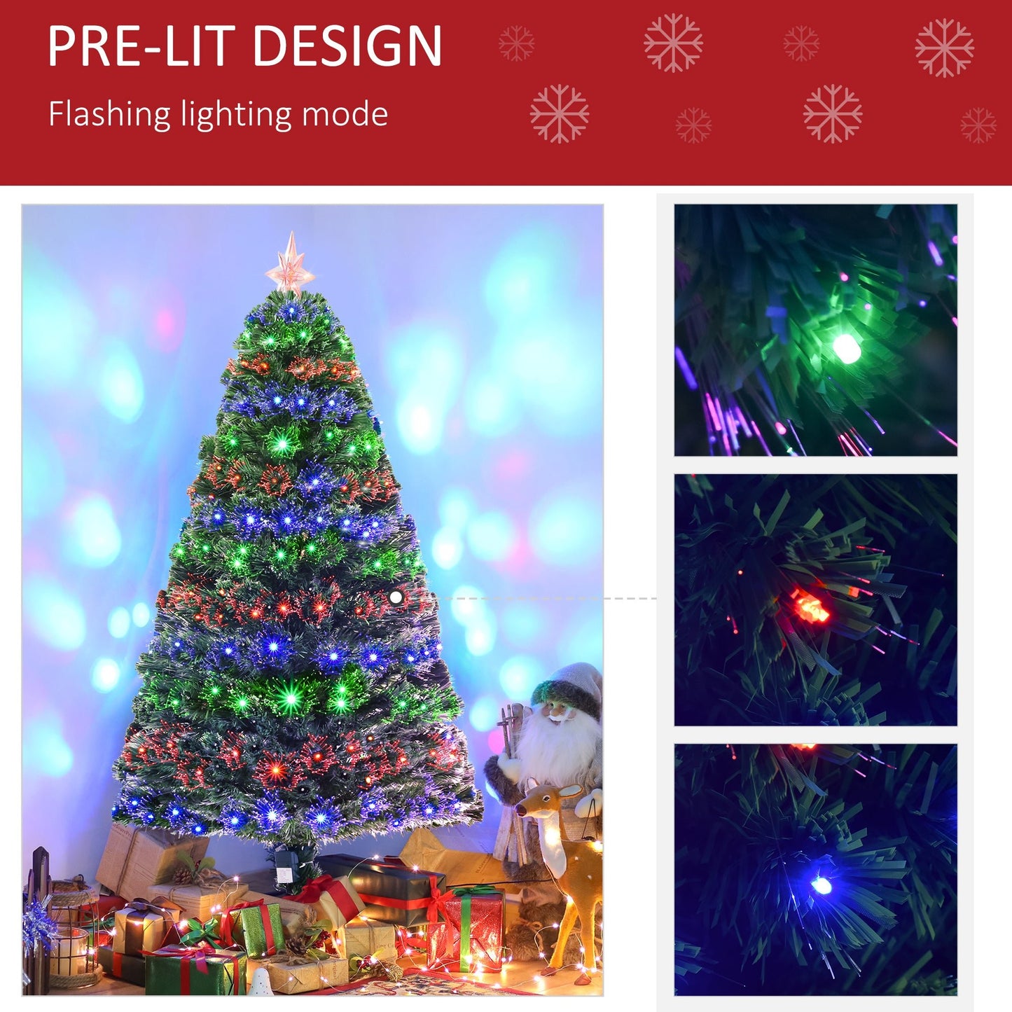 5ft Prelit Artificial Christmas Tree with Multi - Coloured Fiber LED Light Green - plants - express.com