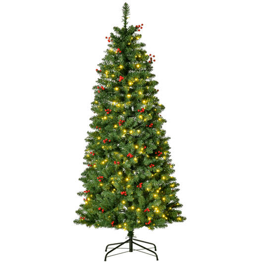 5FT Prelit Pencil Christmas Tree - Warm White LED & Festive Red Berries - plants - express.com