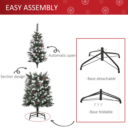 5FT Snow - Flecked Artificial Christmas Pencil Tree with Berries & Pinecones - plants - express.com
