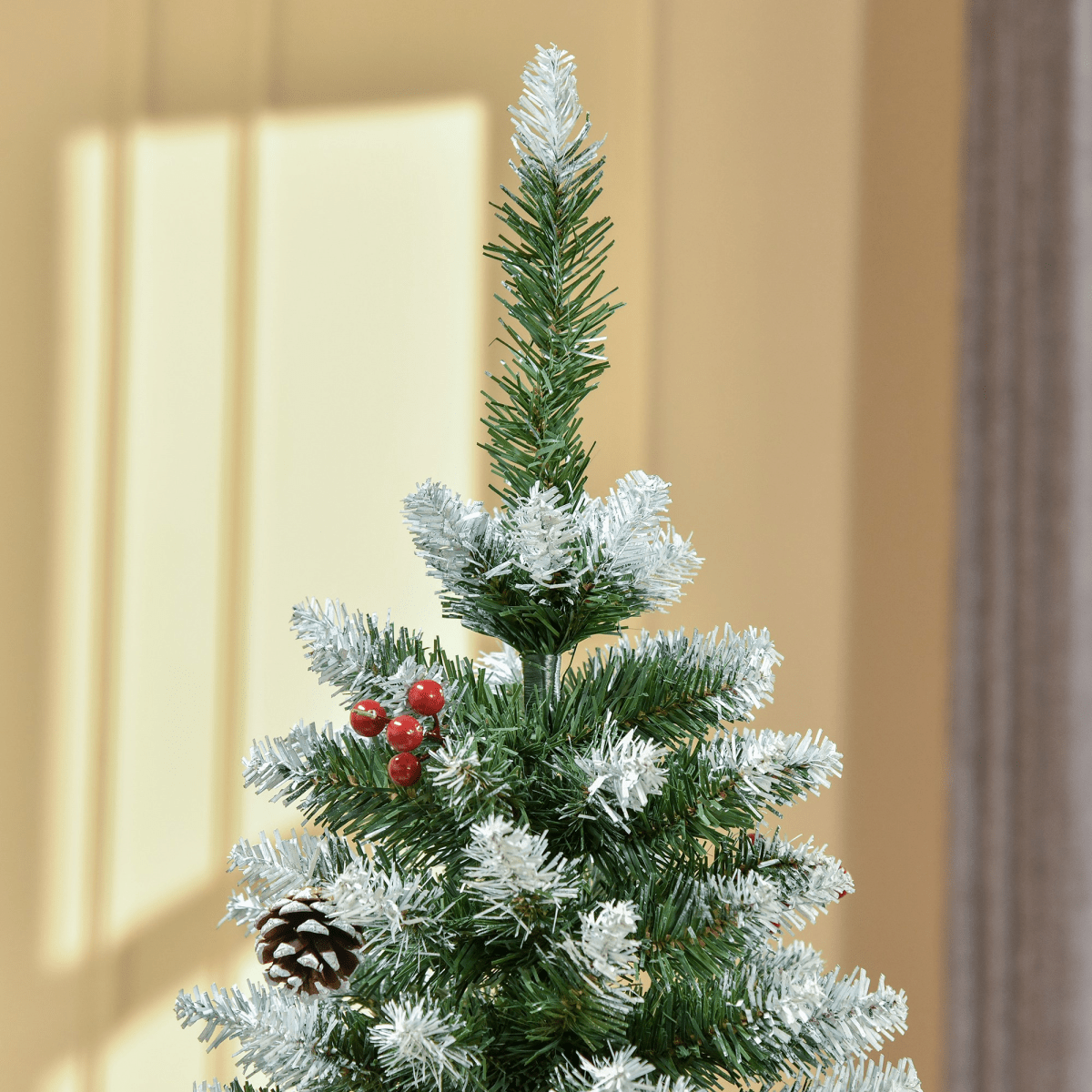 5FT Snow - Flecked Artificial Christmas Pencil Tree with Berries & Pinecones - plants - express.com