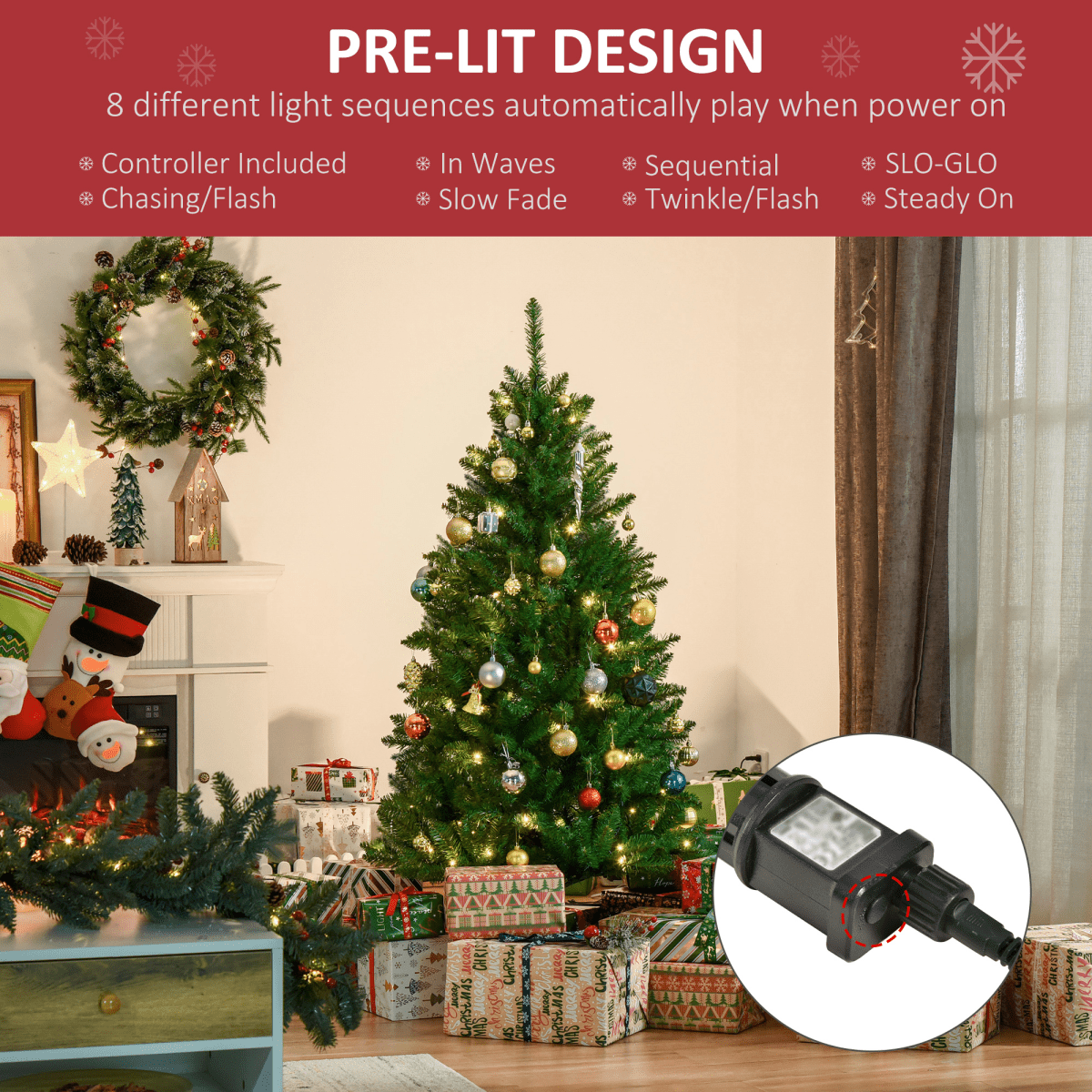 5ft Warm - White LED Christmas Tree with 8 Pre - set Light Patterns, Green - plants - express.com