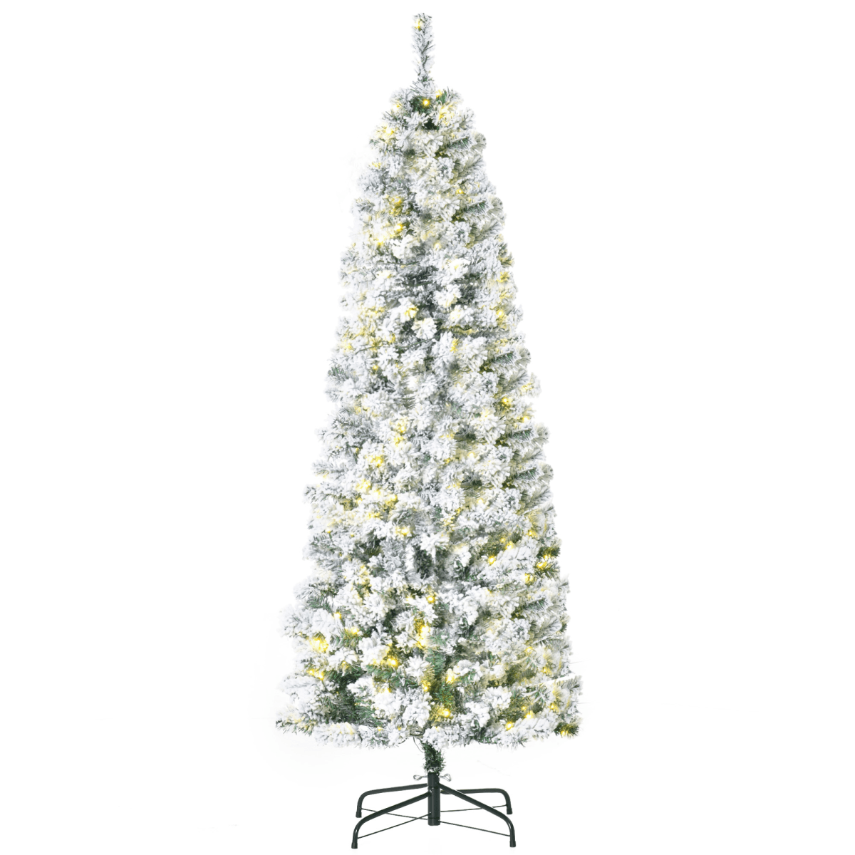 6 Feet Prelit Artificial Snow Flocked Christmas Tree Warm LED Light Green White - plants - express.com