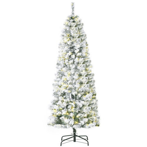 6 Feet Prelit Artificial Snow Flocked Christmas Tree Warm LED Light Green White - plants - express.com