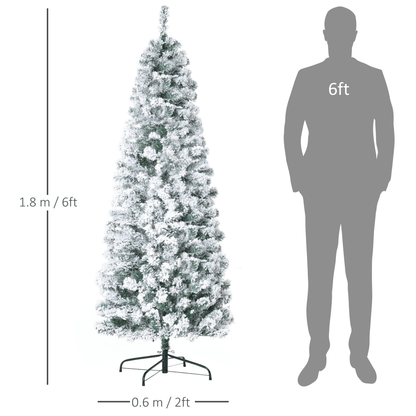 6 Feet Prelit Artificial Snow Flocked Christmas Tree Warm LED Light Green White - plants - express.com
