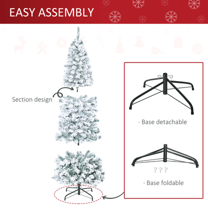6 Feet Prelit Artificial Snow Flocked Christmas Tree Warm LED Light Green White - plants - express.com