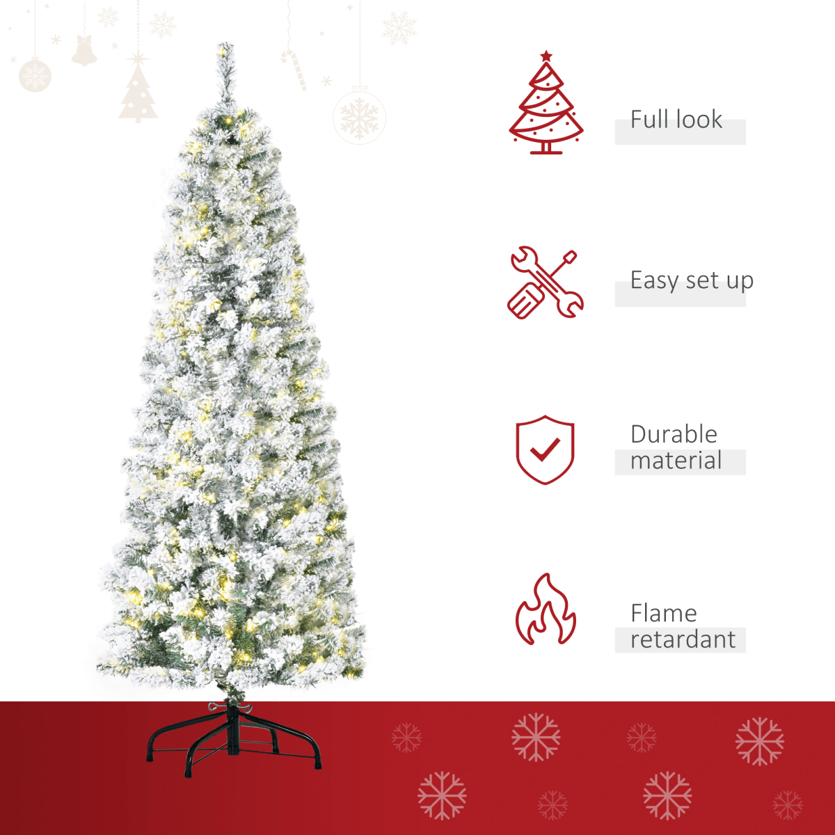 6 Feet Prelit Artificial Snow Flocked Christmas Tree Warm LED Light Green White - plants - express.com
