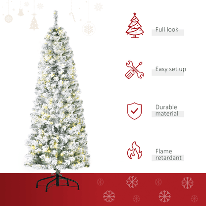 6 Feet Prelit Artificial Snow Flocked Christmas Tree Warm LED Light Green White - plants - express.com