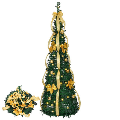 6 FT Fully Decorated Pre - lit Christmas Tree, Pop Up Artificial Xmas Tree with 80 Warm Lights Battery Operated and Golden & Silver Ornaments for Home Office Store Holiday Deco - plants - express.com