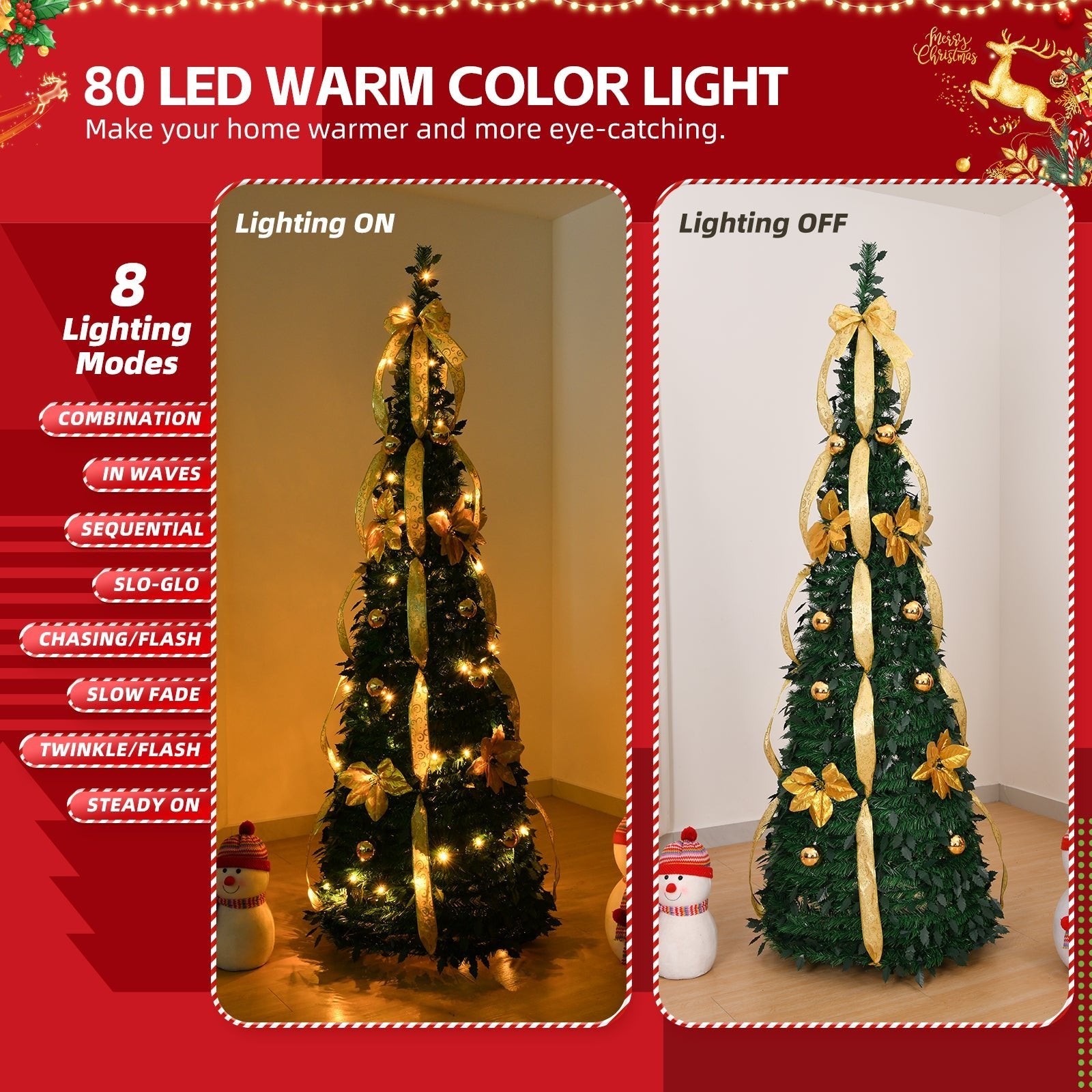 6 FT Fully Decorated Pre - lit Christmas Tree, Pop Up Artificial Xmas Tree with 80 Warm Lights Battery Operated and Golden & Silver Ornaments for Home Office Store Holiday Deco - plants - express.com