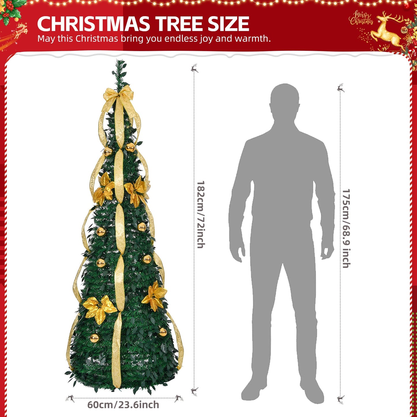 6 FT Fully Decorated Pre - lit Christmas Tree, Pop Up Artificial Xmas Tree with 80 Warm Lights Battery Operated and Golden & Silver Ornaments for Home Office Store Holiday Deco - plants - express.com
