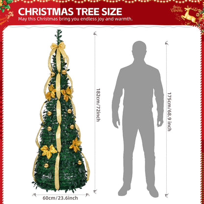 6 FT Fully Decorated Pre - lit Christmas Tree, Pop Up Artificial Xmas Tree with 80 Warm Lights Battery Operated and Golden & Silver Ornaments for Home Office Store Holiday Deco - plants - express.com