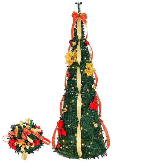 6 - ft Pre - Lit Xmas Tree: 80 Warm Lights, Battery - Operated, Red - Gold Ornaments - plants - express.com