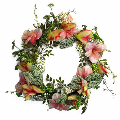 60cm Luxury Pink Lily Floral Wreath - Stunning Decor for Any Door - plants - express.com