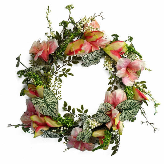 60cm Luxury Pink Lily Floral Wreath - Stunning Decor for Any Door - plants - express.com