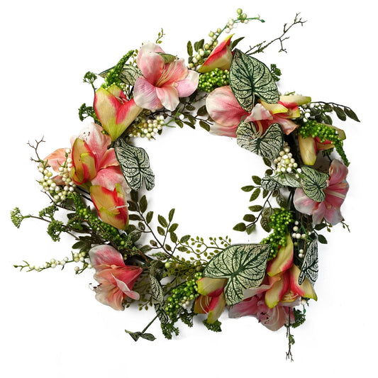 60cm Luxury Pink Lily Wreath - Elegant Floral Decor for Any Door - plants - express.com