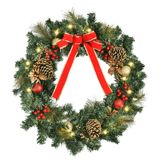 60cm Pre - Lit Artificial Christmas Door Wreath Holly LED Decor Pine Cones Hangin - plants - express.com