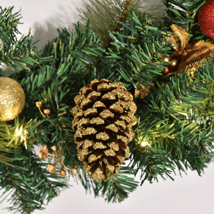 60cm Pre - Lit Artificial Christmas Door Wreath Holly LED Decor Pine Cones Hangin - plants - express.com
