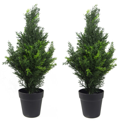60cm UV Resistant Artificial Cedar Cypress Topiary Pair - Realistic Greenery - plants - express.com