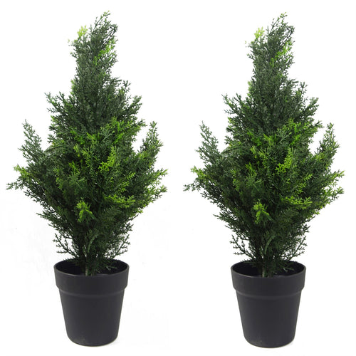 60cm UV Resistant Artificial Cedar Cypress Topiary Pair - Realistic Greenery - plants - express.com