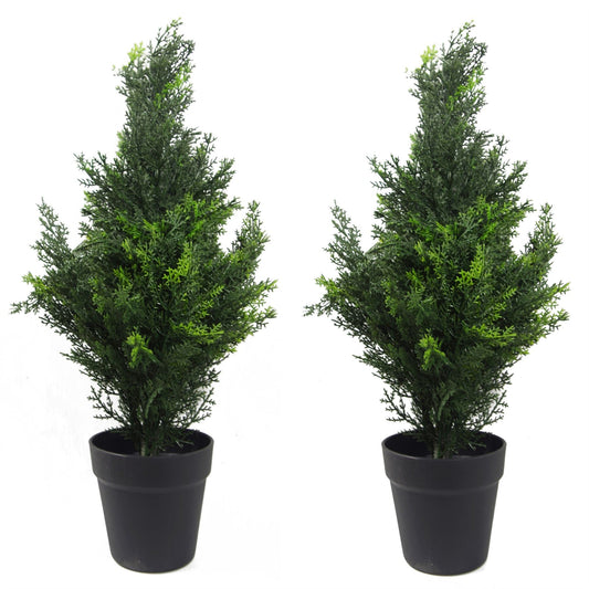 60cm UV Resistant Artificial Cedar Cypress Topiary Pair - Realistic Greenery - plants - express.com