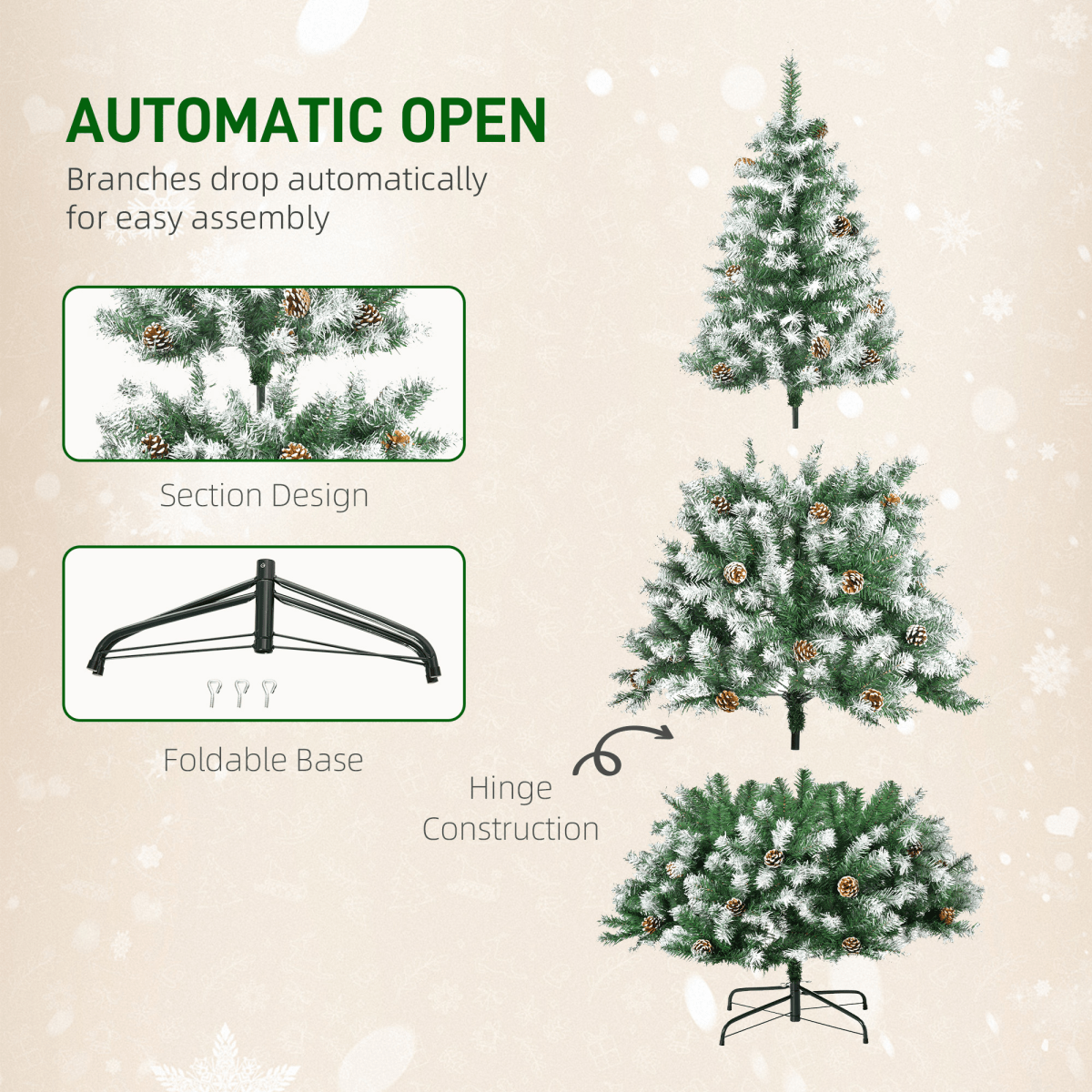 6FT Artificial Christmas Tree Pine Cones Xmas Home Deco Automatic Open Green - plants - express.com