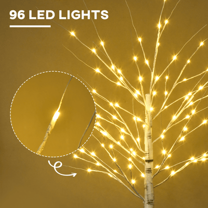 6ft Artificial White Birch Tree Light 96 Warm White Pre - Lit LED Light HOMCOM - plants - express.com