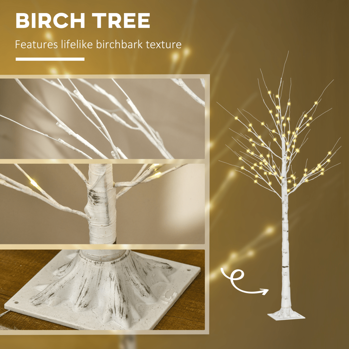 6ft Artificial White Birch Tree Light 96 Warm White Pre - Lit LED Light HOMCOM - plants - express.com