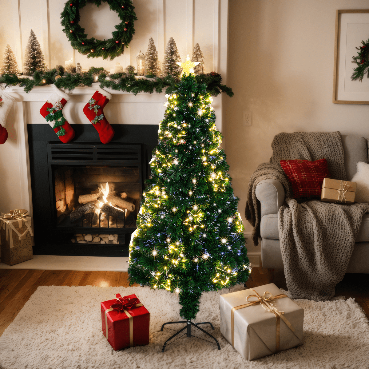 6ft Pre - Lit Fiber Optic Christmas Tree with Star Topper and Multicolor LEDs - plants - express.com
