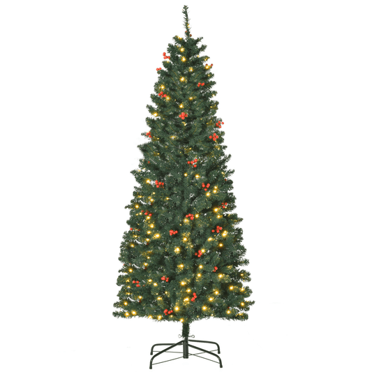 6FT Prelit Pencil Christmas Tree with Warm White LEDs & Red Berry Accents - plants - express.com