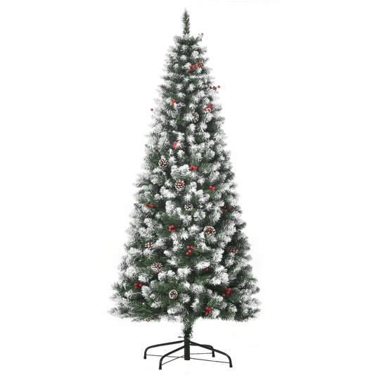 6FT Snow - Flecked Pencil Christmas Tree with Berries & Pinecones - Foldable Design - plants - express.com
