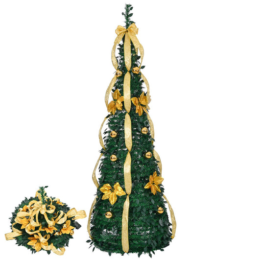 7 ft Pre - lit Pop - Up Christmas Tree with Gold & Silver Ornaments, Battery Powered - plants - express.com