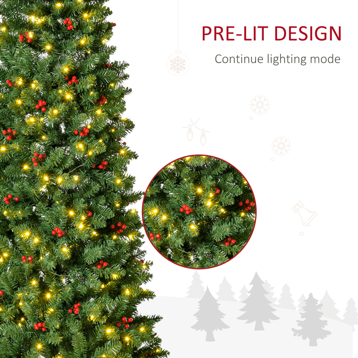 7FT Prelit Artificial Pencil Christmas Tree Warm White LED Red Berry Green - plants - express.com