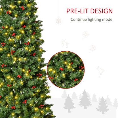 7FT Prelit Artificial Pencil Christmas Tree Warm White LED Red Berry Green - plants - express.com