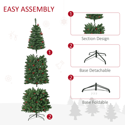 7FT Prelit Artificial Pencil Christmas Tree Warm White LED Red Berry Green - plants - express.com