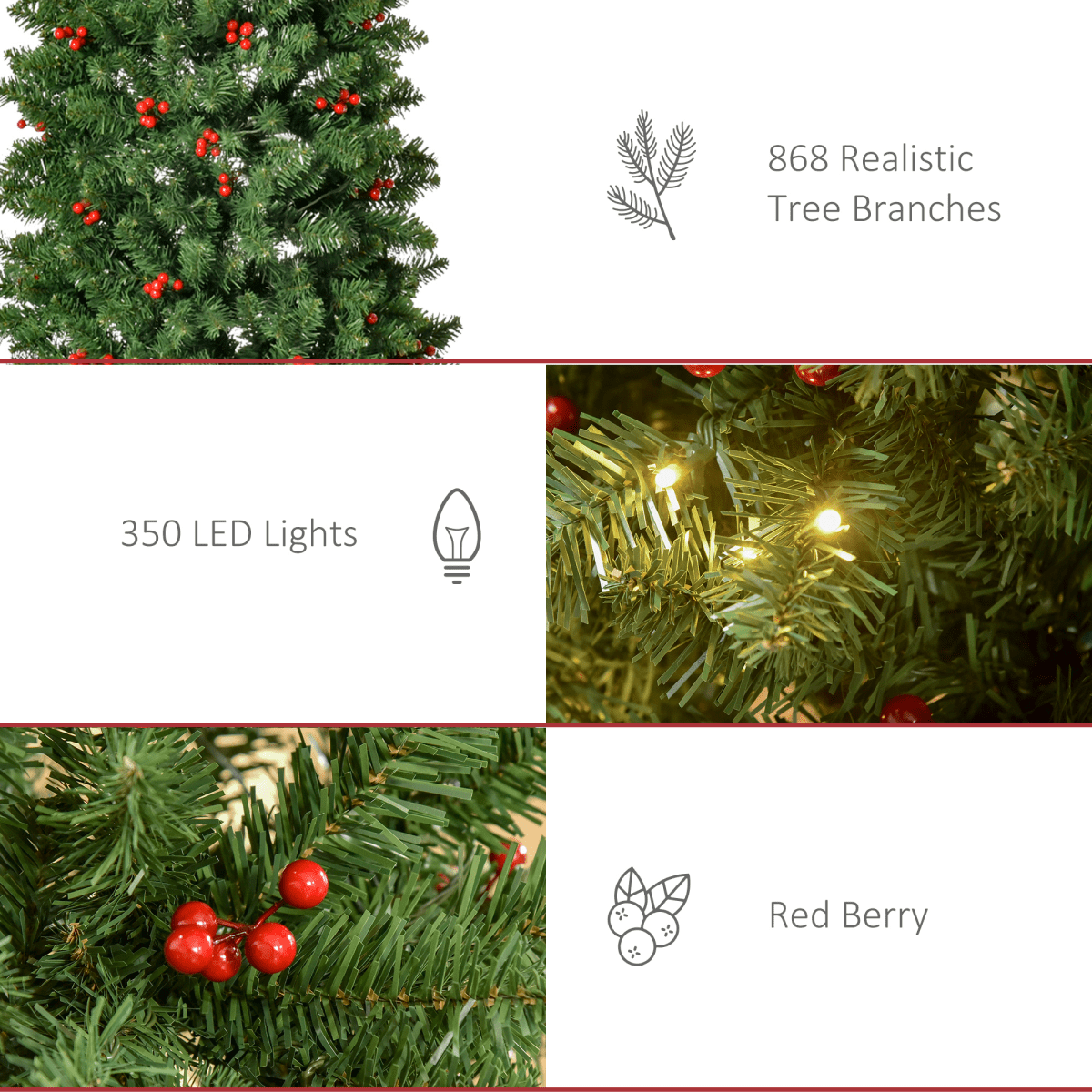 7FT Prelit Artificial Pencil Christmas Tree Warm White LED Red Berry Green - plants - express.com