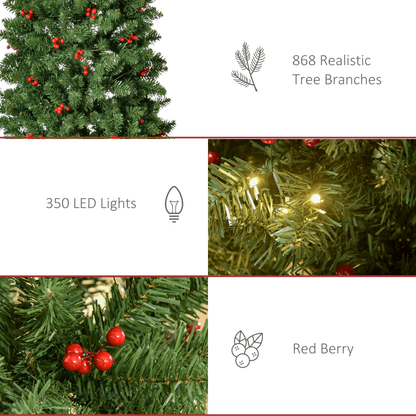 7FT Prelit Artificial Pencil Christmas Tree Warm White LED Red Berry Green - plants - express.com