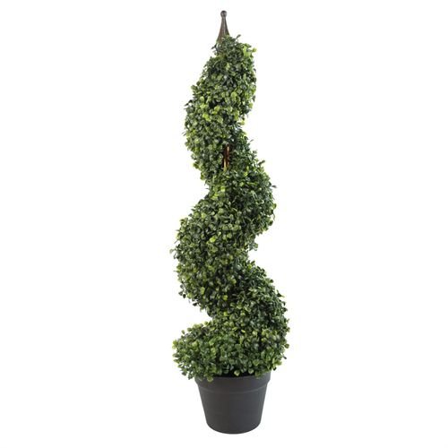 90cm (3ft) Tall Artificial Boxwood Tower Tree Topiary Spiral Metal Top - plants - express.com
