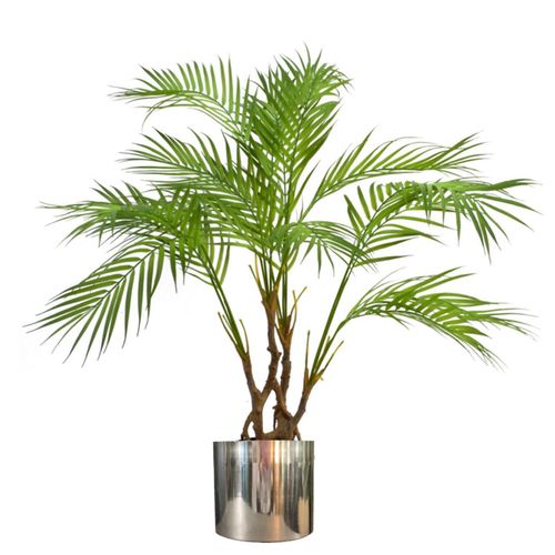 90cm Lifelike Areca Palm with Twisted Trunk & Sleek Silver Metal Planter - plants - express.com