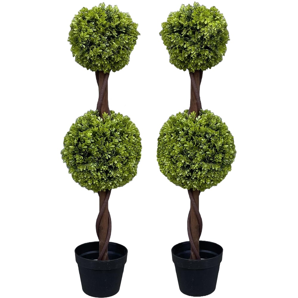 90cm Pair of Green Double Ball Topiary Trees - Realistic Outdoor Decor Pair - plants - express.com