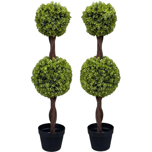 90cm Pair of Green Double Ball Topiary Trees - Realistic Outdoor Decor Pair - plants - express.com