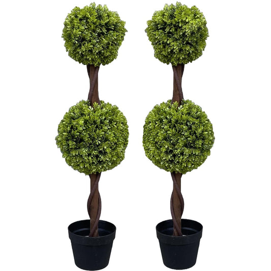 90cm Pair of Green Double Ball Topiary Trees - Realistic Outdoor Decor Pair - plants - express.com