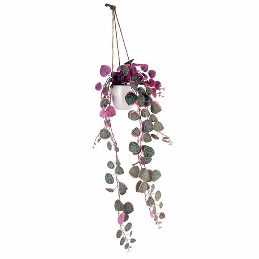 90cm Realistic Trailing Pink String of Hearts in Decorative Hanging Pot - plants - express.com