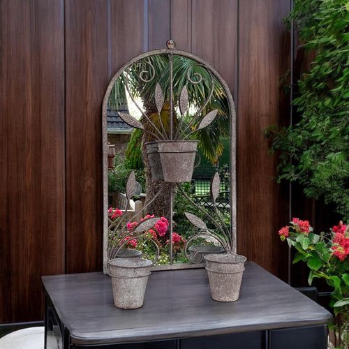 Antique Finish 80CM Wall Mirror with Triple Planter Holders and Pots - plants - express.com